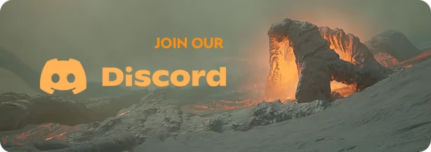 Discord Promo – Into the Fire Into the Fire: “JOIN OUR Discord” text with Discord logo over lava-lit rock arch.