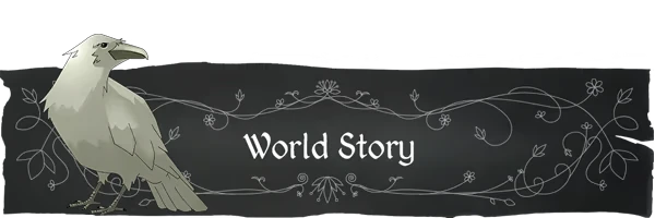 Island of Winds: A white raven stands beside ornate floral designs with "World Story" text.