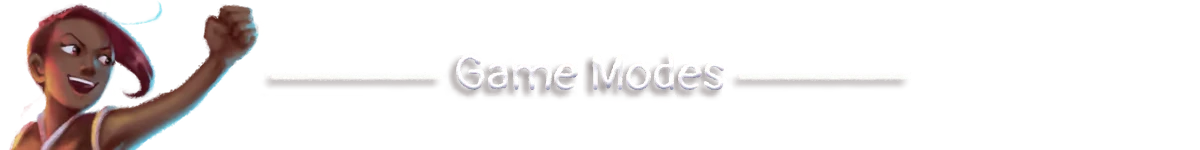 Joltt: A character with red hair raises a fist next to the bold text "Game Modes" on a dark bar.