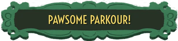 Jumping Jazz Cats: "Pawsome Parkour!" in bold yellow text on a decorative green banner.