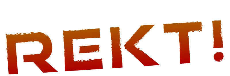JUNK!: Bold text "GET REKT!" in distressed orange and red gradient on a white background.
