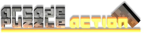 Jupiter Junkworks: Blocky text reads "Arcade Puzzle Action" with a glowing yellow underline.