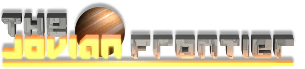 Jupiter Junkworks: "The Jovian Frontier" text with a planet graphic, bold and gradient style.