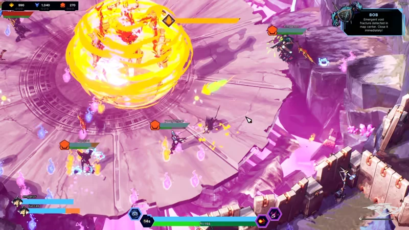 Kaidro: Characters battle near a glowing yellow vortex, with health bars and UI elements visible.