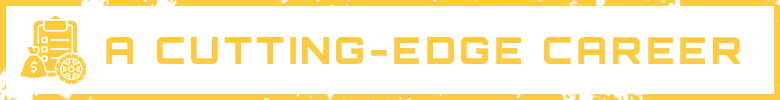 Kaiju Cleanup: Yellow pixel text “A CUTTING-EDGE CAREER” on a black banner.