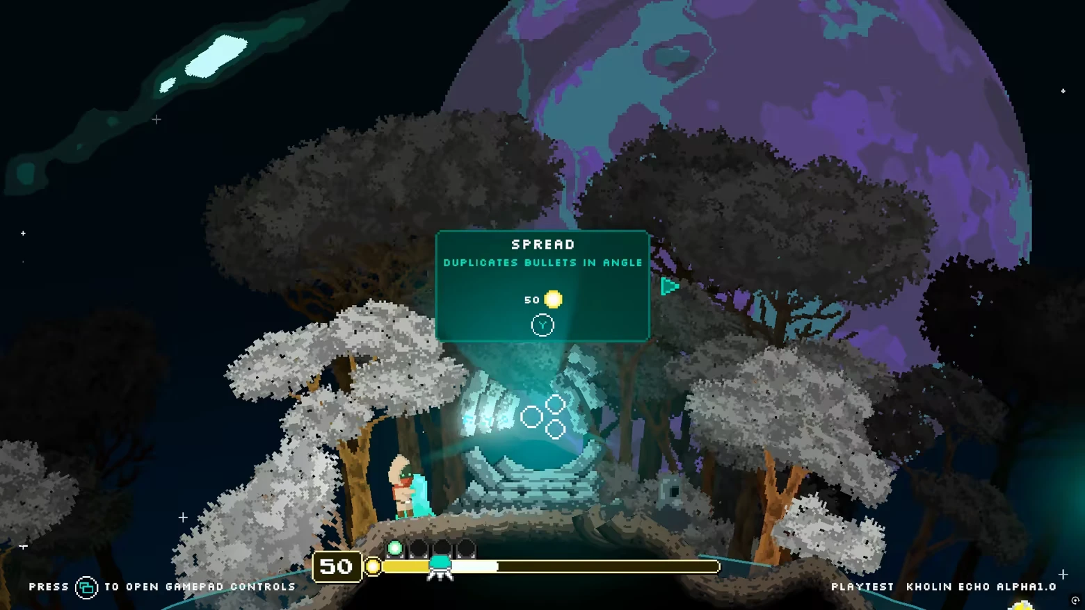 Spread Upgrade Option – Kholin Echo Kholin Echo: Hooded character near glowing portal, "SPREAD" upgrade text, and UI elements visible.