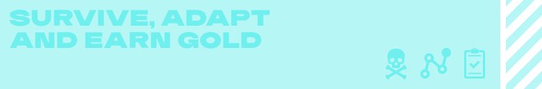 Turquoise Title Banner – Killing Things With Your Friends Killing Things With Your Friends: Cyan banner with faint title text and diagonal stripes at right.