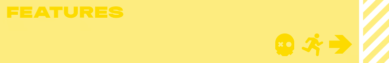 Yellow Features Banner – Killing Things With Your Friends Killing Things With Your Friends: Yellow banner with faint “FEATURED” text and stripes.