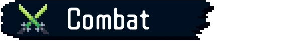 Kosenki: Pixel art crossed green swords icon beside large white text “Combat”.