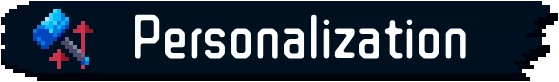 Kosenki: Pixel hammer icon beside white “Personalization” text on dark banner.