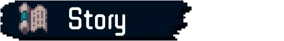 Kosenki: Menu tab labeled “Story” with a pixel-art book icon on dark blue background.
