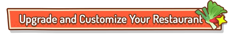 KuloNiku: Red banner with "Upgrade and Customize Your Restaurant" text, veggies, and star.