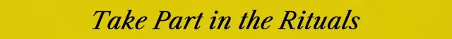 Take Part Rituals – Last Round at the End of the World Last Round at the End of the World: Black italic text “Take Part in the Rituals” on yellow.