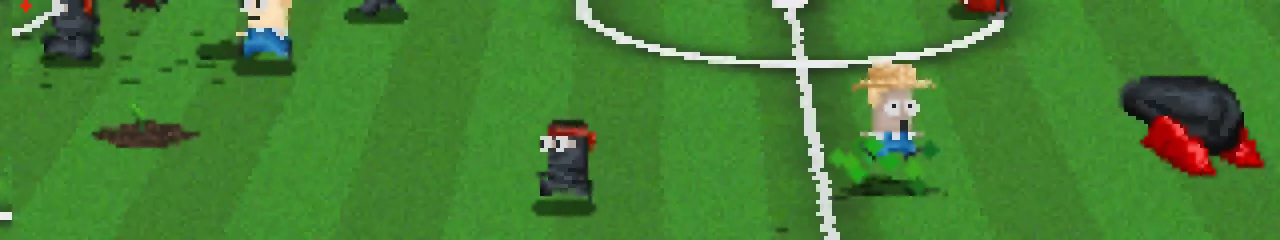 Soccer Field Players – Lazy Kickers Lazy Kickers: Pixel soccer field with tiny players, white lines, and a red boot on grass.