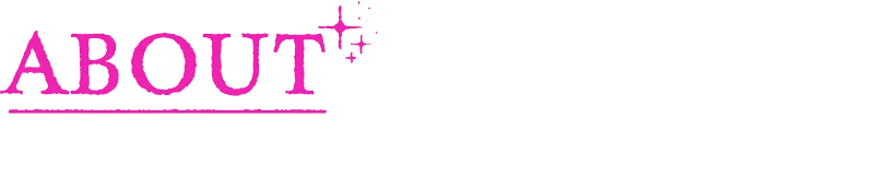 Le Plan Spectral: The word "ABOUT" in bold pink text with sparkles on a black background.
