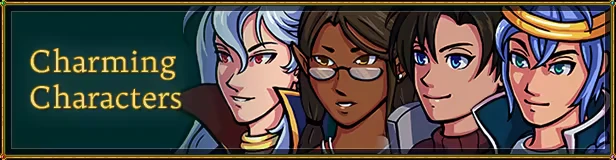 Charming Characters – Legends of Astravia Legends of Astravia: Four characters with distinct styles next to "Charming Characters" text.