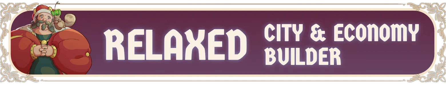 Let Them Trade: Cartoon character with squirrel, text "RELAXED CITY & ECONOMY BUILDER."
