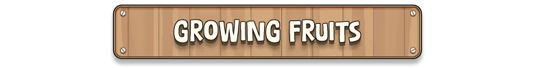 Life and Lemon: Wooden sign with bold white text reading “GROWING FRUITS”.