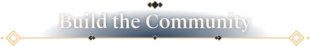 Lightkeeper: "Build the Community" text in elegant white font on a blue banner with gold accents.