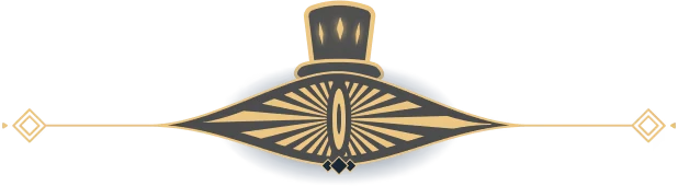 Lightkeeper: Stylized eye with a top hat, sunburst rays, and diamond accents on a dark background.