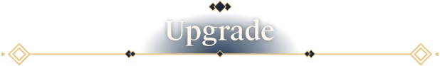 Lightkeeper: "Upgrade" text in white on a blue semicircle with gold diamond accents.
