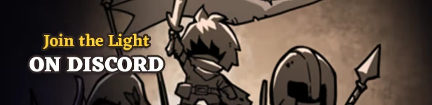 LightSup!: Cartoon adventurers with weapons, text "Join the Light ON DISCORD" in bold font.