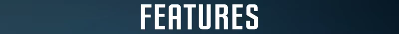 LIMINOID: White all-caps “FEATURES” text on a dark blue horizontal banner.