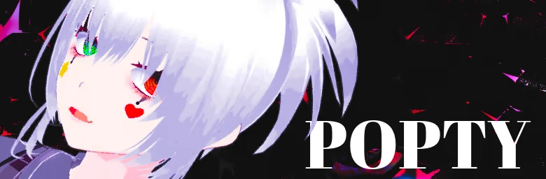 Living is Expensive...: White-haired character with mismatched eyes beside bold text “POPTY”.
