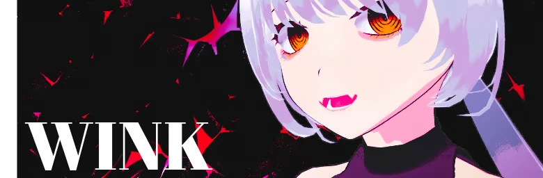 Living is Expensive...: Close-up of white-haired girl with fangs; large text “WINK”.