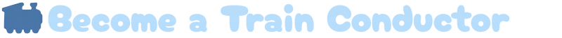 Locomoto: Blue text "Become a Train Conductor" with a train icon on a light blue background.