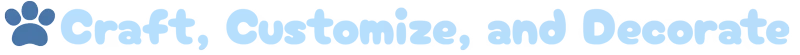 Locomoto: Blue paw print icon with text "Craft, Customize, and Decorate" in bubbly font.