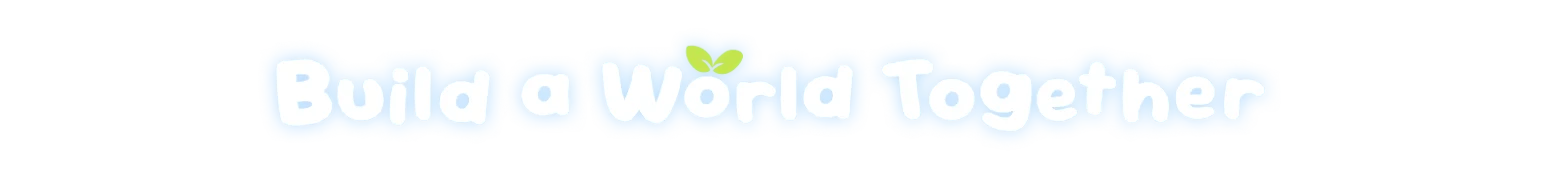 Loftia: Build a World Together text in white bubble letters with blue outline and leaf icon.