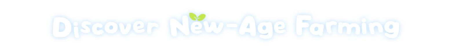 Loftia: White bubble text “Discover New-Age Farming” with light blue outline and leaf icon.