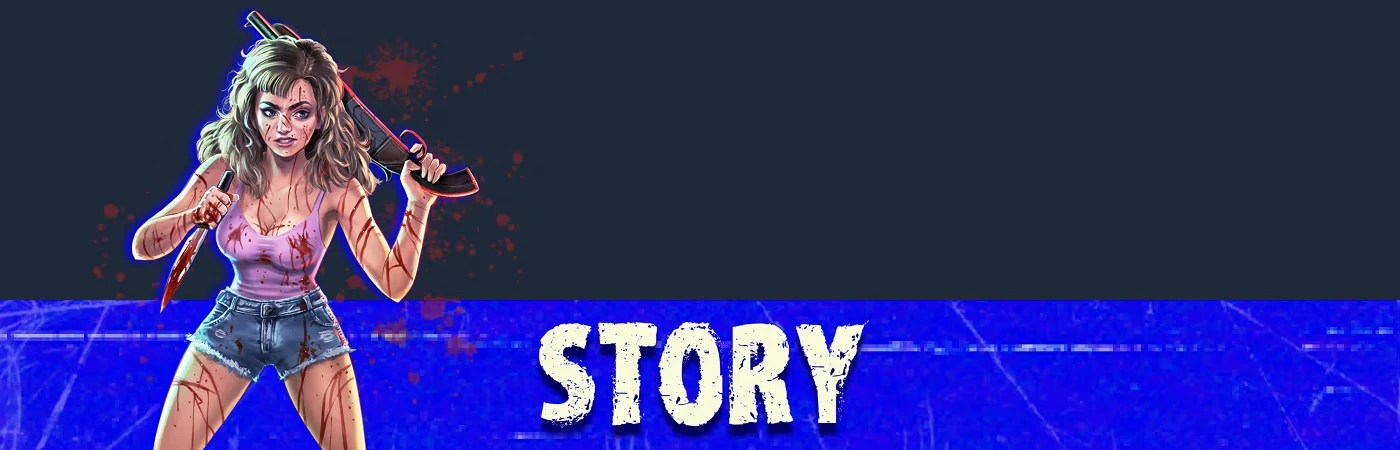 Loggerhead: Woman with bloody knife and shotgun, wearing shorts; "STORY" in bold white text.