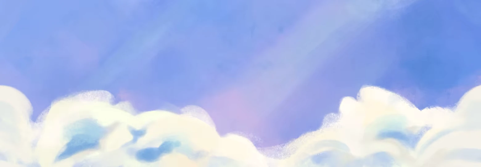 Looking Up: Soft, fluffy clouds against a clear blue sky with gentle pastel hues.