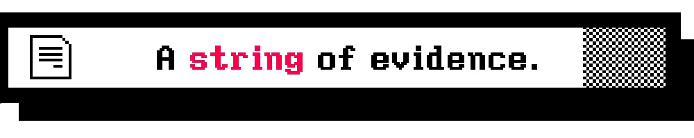 Lost Wiki: Pixelated text reads "A string of evidence" with a document icon on the left.