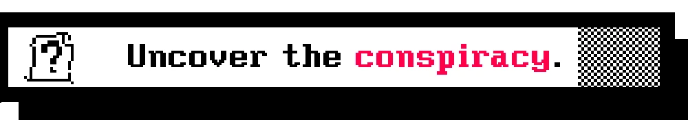 Lost Wiki: Pixelated icon with a question mark, text "Uncover the conspiracy." in bold.