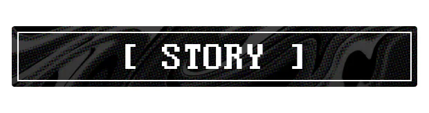 Lover's Enigma: Pixelated "STORY" text in a white-bordered black rectangle with abstract swirls.