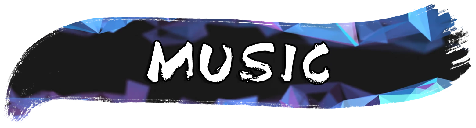 LUCID: The word "MUSIC" in bold white letters on a black background with blue crystal edges.