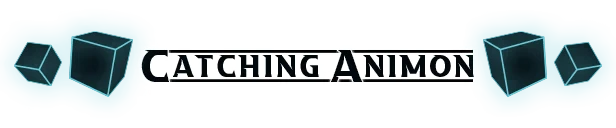 LumenTale: Banner reading “CATCHING ANIMON” with teal cube icons on both sides.