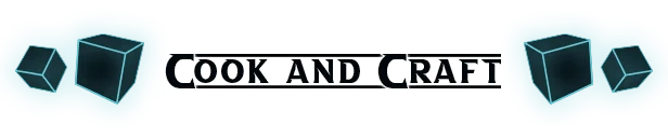 LumenTale: “COOK AND CRAFT” banner with black serif text and teal cube icons.