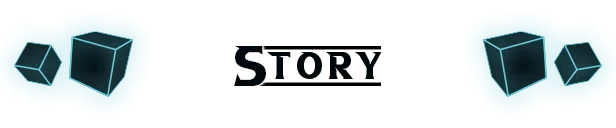 LumenTale: Bold black “STORY” title between teal panels with two cube icons.