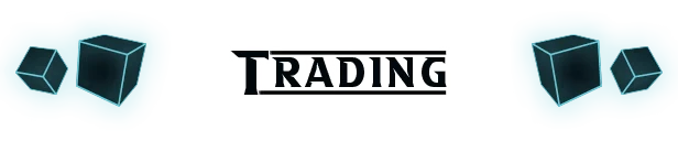 LumenTale: TRADING banner with two blue cubes on each side on black background.