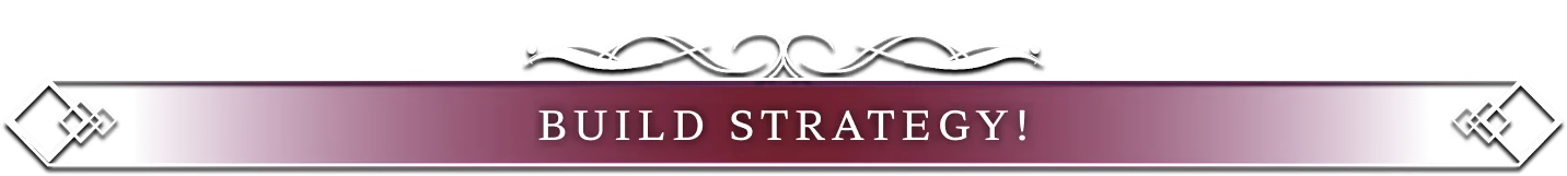 Luminleaf Chronicles: Ornate banner with "BUILD STRATEGY!" in bold white text on a purple background.