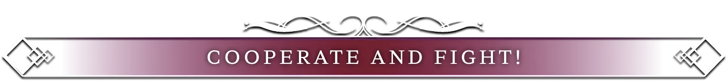 Luminleaf Chronicles: Ornate banner with "COOPERATE AND FIGHT!" in bold white text.