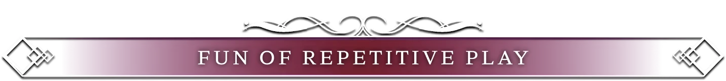 Luminleaf Chronicles: Ornate banner with "FUN OF REPETITIVE PLAY" in bold white text on purple.