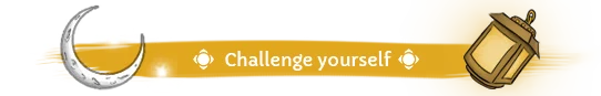 Challenge Banner – Lyara Lyara: Gold banner with white text “Challenge yourself”, crescent moon and lantern icons.