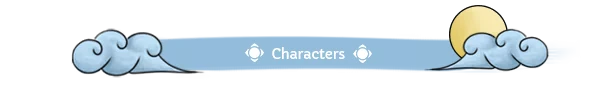 Characters Tab – Lyara Lyara: Blue banner with clouds and sun, white “Characters” text and icons.