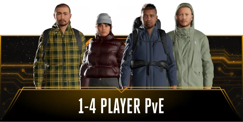 1 4 Player Pve – Macabre Macabre: Four characters in winter gear, text reads "1-4 PLAYER PvE" in bold white font.