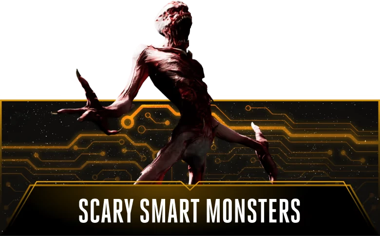 Scary Smart Monster – Macabre Macabre: A grotesque creature with sharp claws, set against a circuit-patterned background.